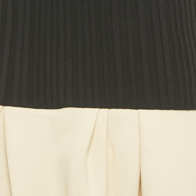 Pre Owned Jacquemus Black/Beige Rib Knit and Cotton Asymmetric Midi Dress M