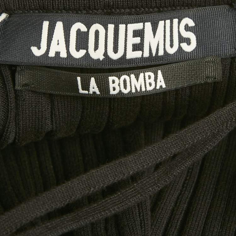 Pre Owned Jacquemus Black/Beige Rib Knit and Cotton Asymmetric Midi Dress M