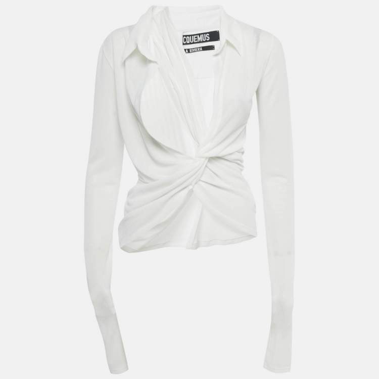 Pre Owned Jacquemus White Crepe Long Sleeve La Riviera Top M