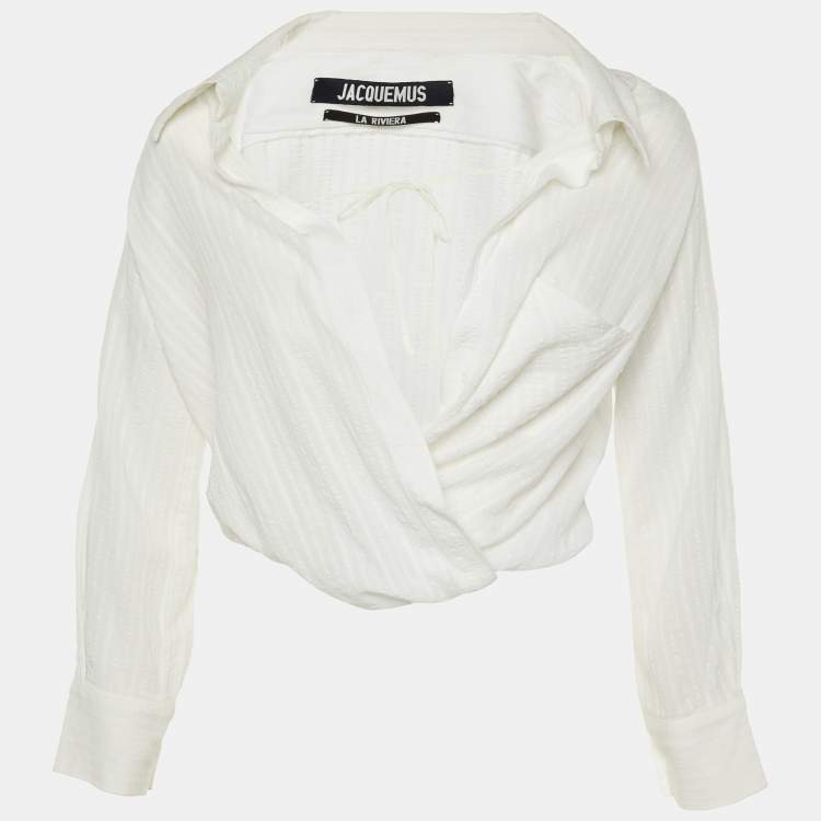 Pre Owned Jacquemus White  Textured Viscose Wrap Top S
