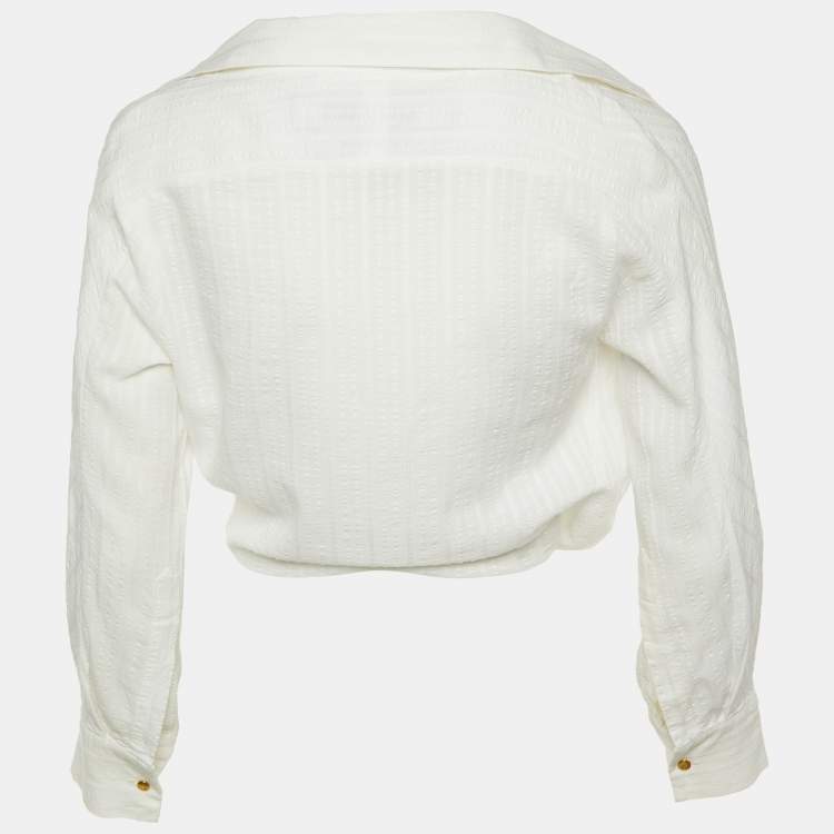 Pre Owned Jacquemus White  Textured Viscose Wrap Top S