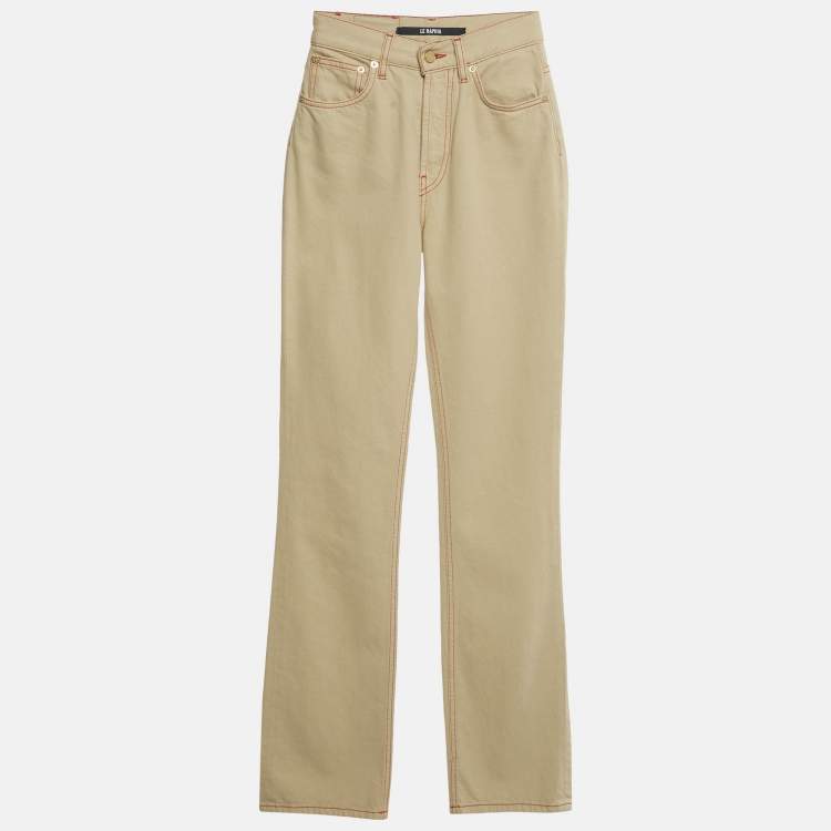 Pre Owned Jacquemus Beige Denim Le Raphia Le De Nîmes Jeans XS Waist 24"