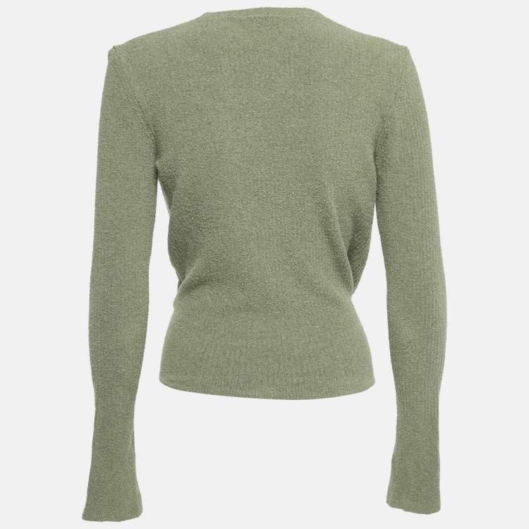Pre Owned Jacquemus Light Khaki Cotton Blend Plunge Neck Le Gilet Noué Cardigan M