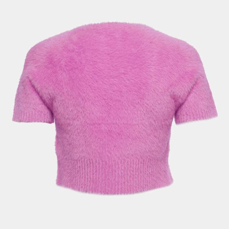 Pre Owned Jacquemus Pink Faux Fur Logo-Detail La Maille Neve Crop Top L