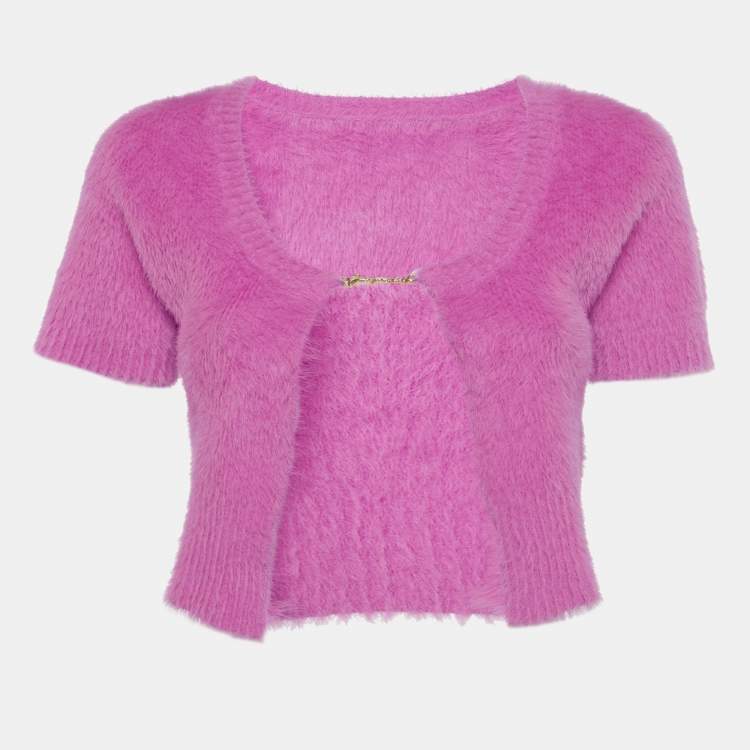Pre Owned Jacquemus Pink Faux Fur Logo-Detail La Maille Neve Crop Top L