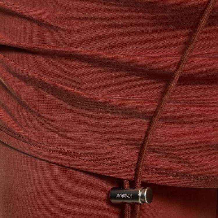 Pre Owned Jacquemus Burnt Orange Jersey Ruched Overlay Espelho Drawcord Trousers S 