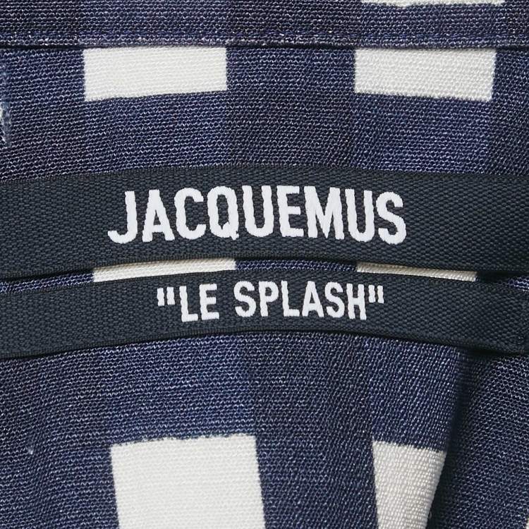 Pre Owned Jacquemus Navy Blue/White Checkered Silk Blend & Jersey Crop Top & Skirt Set S