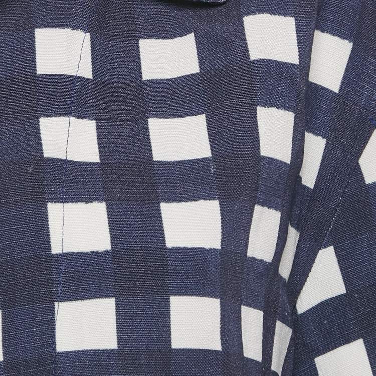 Pre Owned Jacquemus Navy Blue/White Checkered Silk Blend & Jersey Crop Top & Skirt Set S