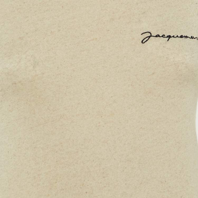 Pre Owned Jacquemus Beige Cotton & Linen Blend Fitted T-Shirt Tops