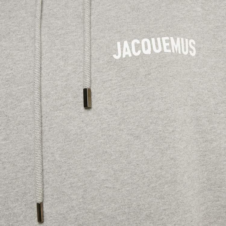 Pre Owned Jacquemus Grey Logo Print Cotton Hoodie M