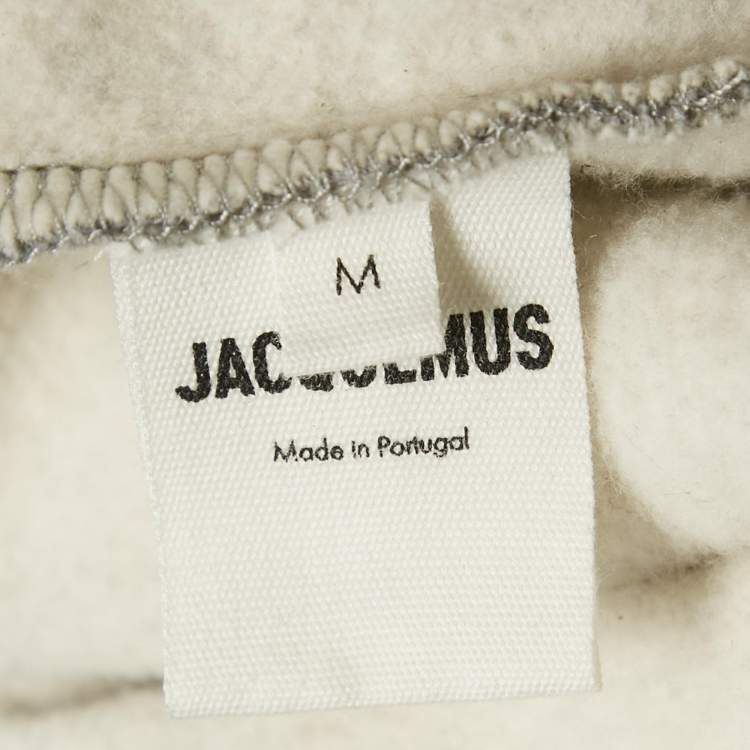 Pre Owned Jacquemus Grey Logo Print Cotton Hoodie M