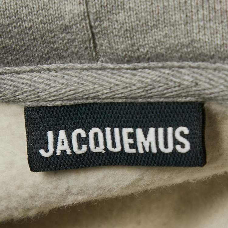 Pre Owned Jacquemus Grey Logo Print Cotton Hoodie M
