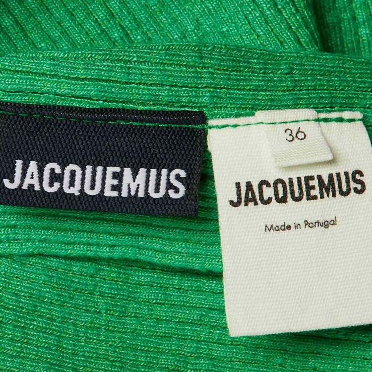 Pre Owned Jacquemus Green Linen Rib Knit One Shoulder Cropped Top S