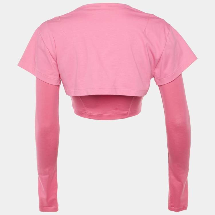 مملوكة مسبقًا Jacquemus Pink Cotton Layered Le Double Cropped T-Shirt S
