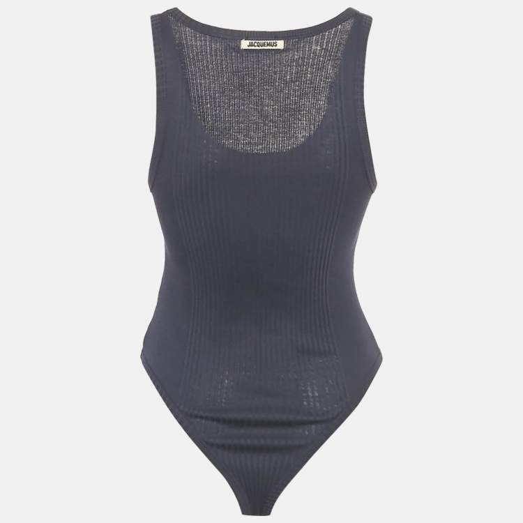 Pre Owned Jacquemus Navy Blue Cotton Rib Knit Le Caraco Bodysuit L