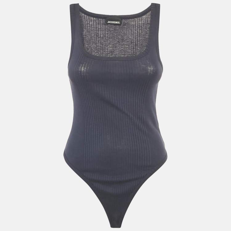 Pre Owned Jacquemus Navy Blue Cotton Rib Knit Le Caraco Bodysuit L