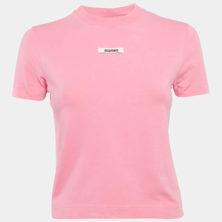 Pre Owned Jacquemus Pink Logo Plaque Cotton Knit T-Shirt S
