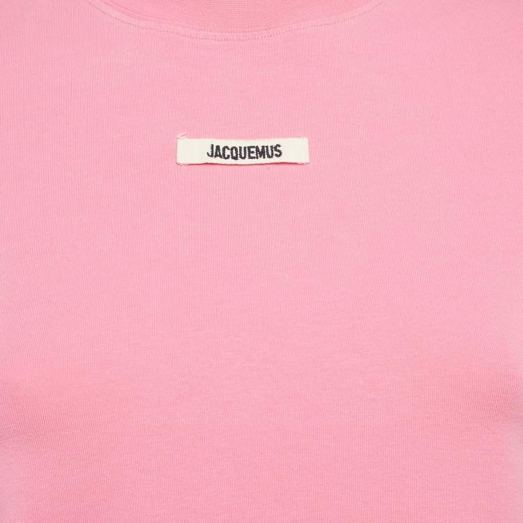 Pre Owned Jacquemus Pink Logo Plaque Cotton Knit T-Shirt S