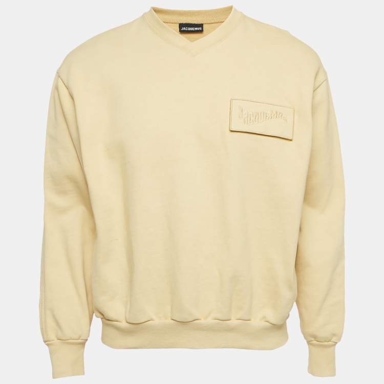 Pre Owned Jacquemus Yellow Cotton Knit Logo Patch Sweatshirt XS