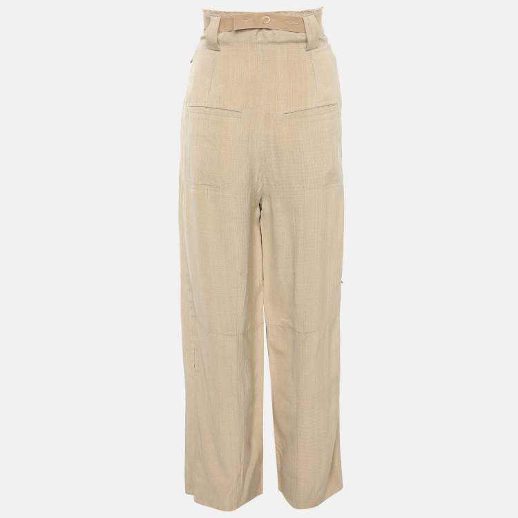 Pre Owned بنطلون جاكيموس حرير بيج بمزيج عالي الخصر لو بابييه مقاس صغير (سمول)