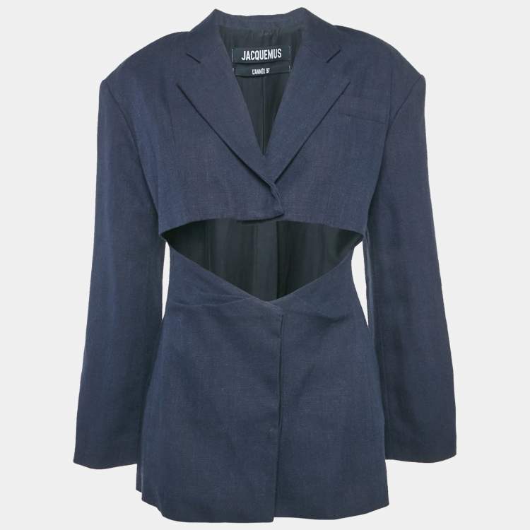 Pre Owned Jacquemus Navy Blue Linen Blend Cut-Out La Veste Arles Dress M