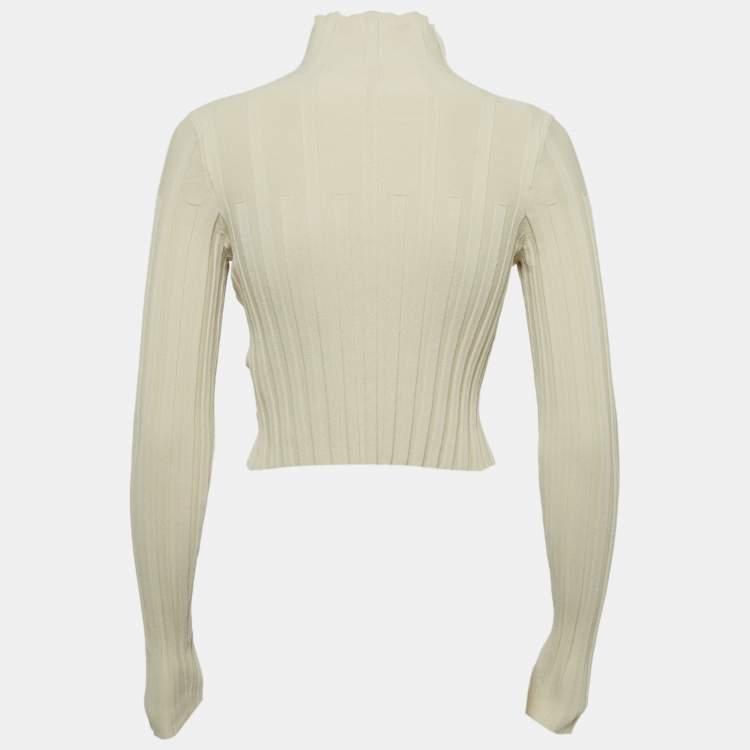 مملوكة مسبقًا Jacquemus Beige Rib Knit Button Detail Top M