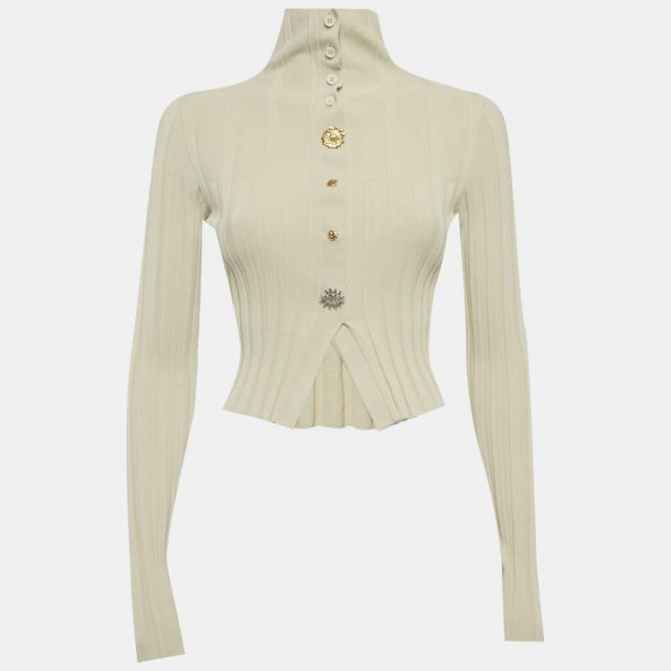 مملوكة مسبقًا Jacquemus Beige Rib Knit Button Detail Top M
