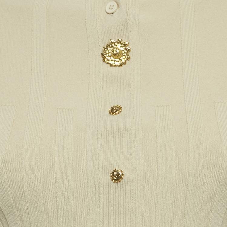 مملوكة مسبقًا Jacquemus Beige Rib Knit Button Detail Top M