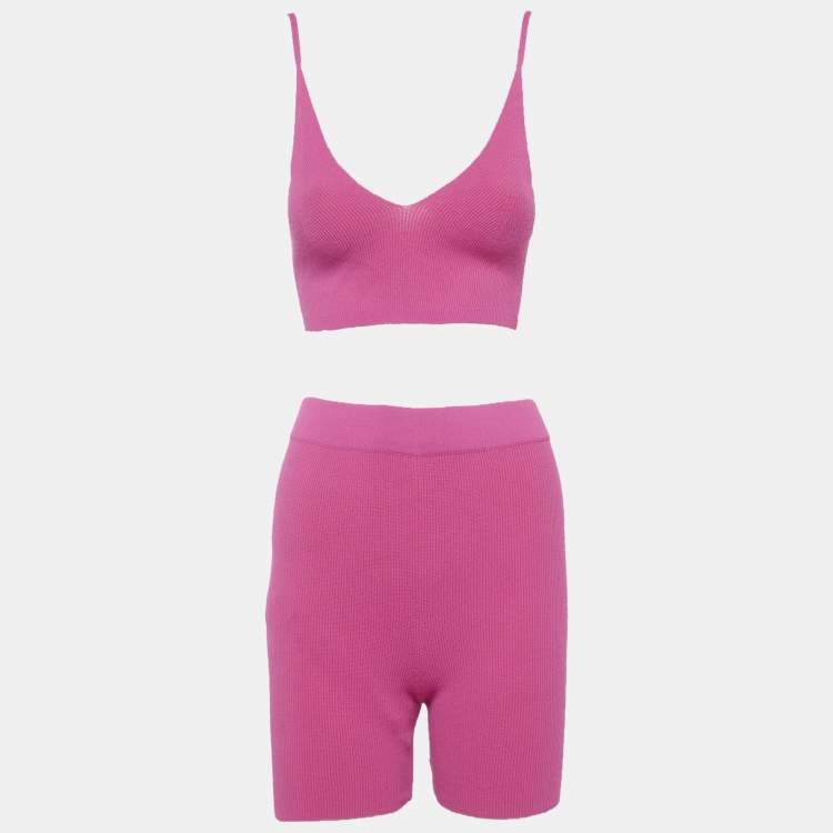 Pre Owned Jacquemus Pink Rib Knit Bralette and Shorts Set S/L