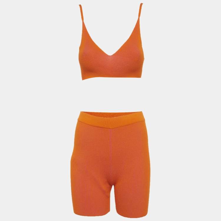Pre Owned Jacquemus Orange/Pink Rib Knit Bralette & Shorts Set S/L