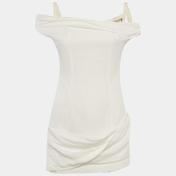 Pre Owned Jacquemus Lamour White Linen Off-Shoulder Mini Dress S