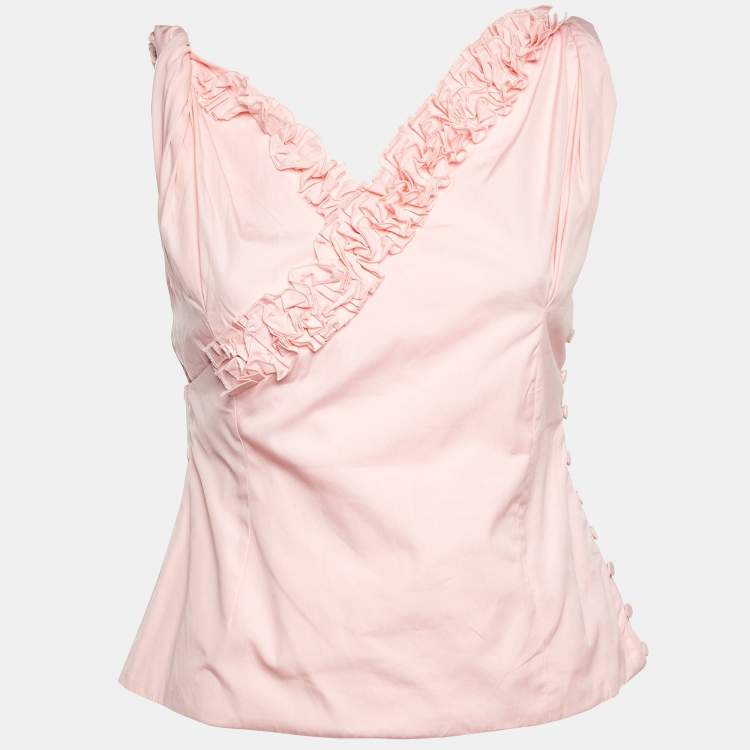 Pre Owned Jacquemus Pink Cotton Le Haut Seville Ruffled Top M