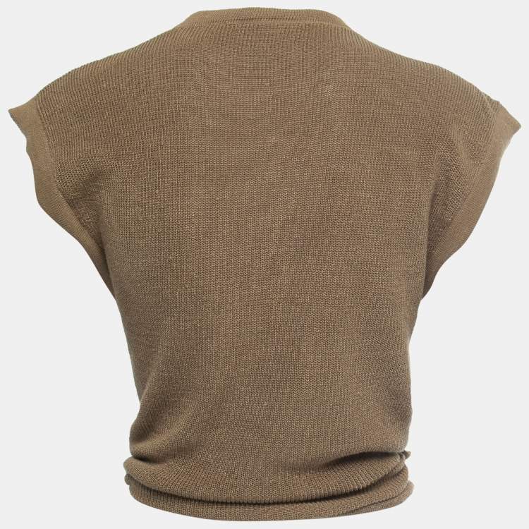Pre Owned Jacquemus Dark Beige Linen Knit Twisted Sleeveless Top S