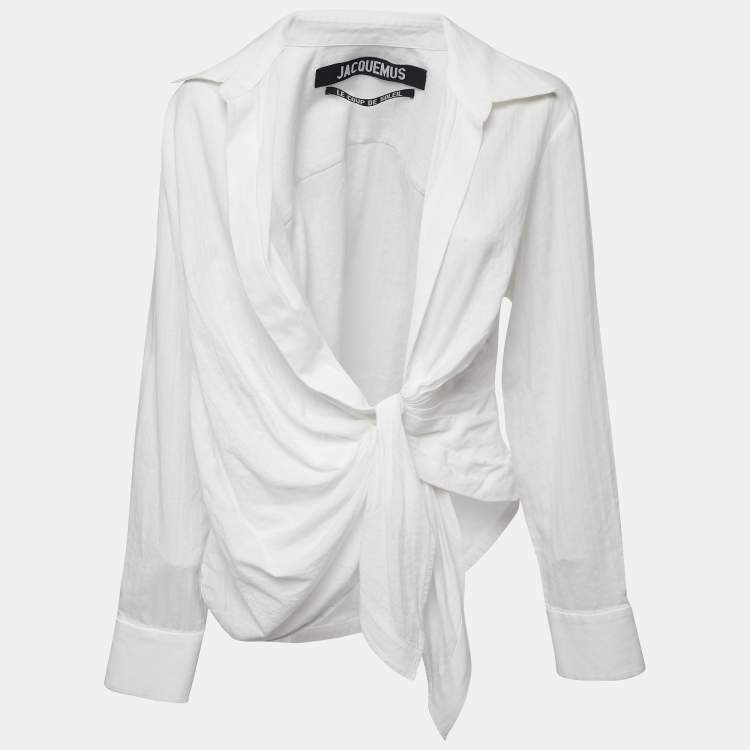 Pre Owned Jacquemus White Cotton Tie Detailed Full Sleeve Cropped Shirt S