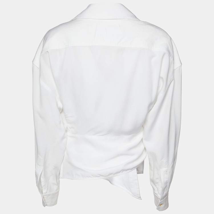 Pre Owned Jacquemus La Riviera White Tie Front Full Sleeve Cropped Shirt S 