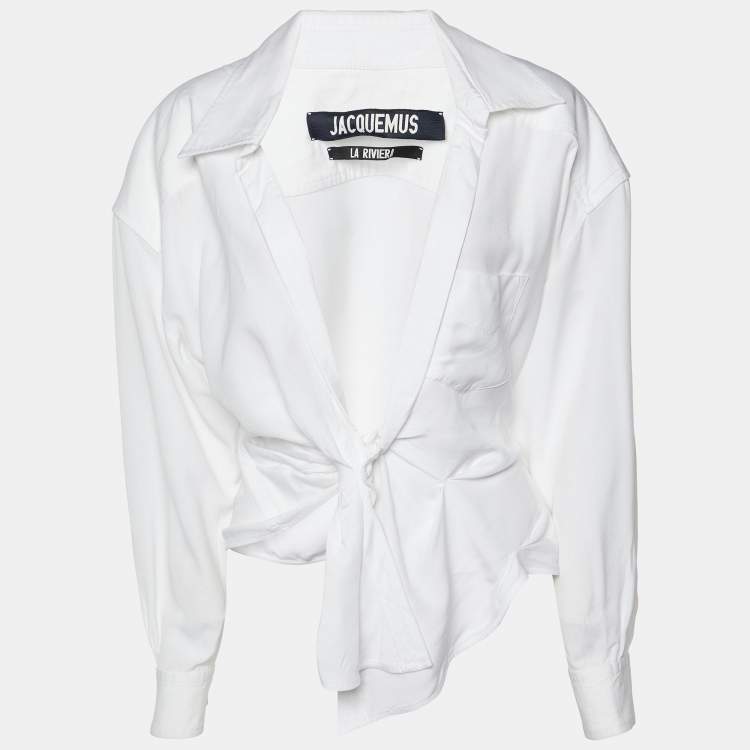 Pre Owned Jacquemus La Riviera White Tie Front Full Sleeve Cropped Shirt S 
