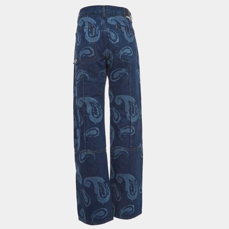 Pre Owned Jacquemus Blue Le De Nimes Bordado Denim Wide-Leg Jeans L Waist 32''