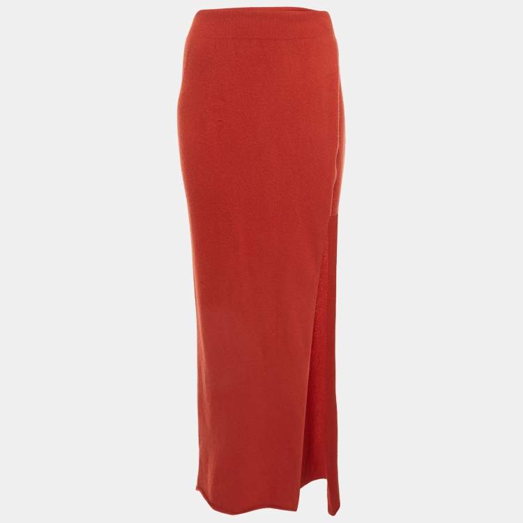 Pre Owned Jacquemus La Jupe Peron Brick Red Wool Blend High-Slit Maxi Skirt M