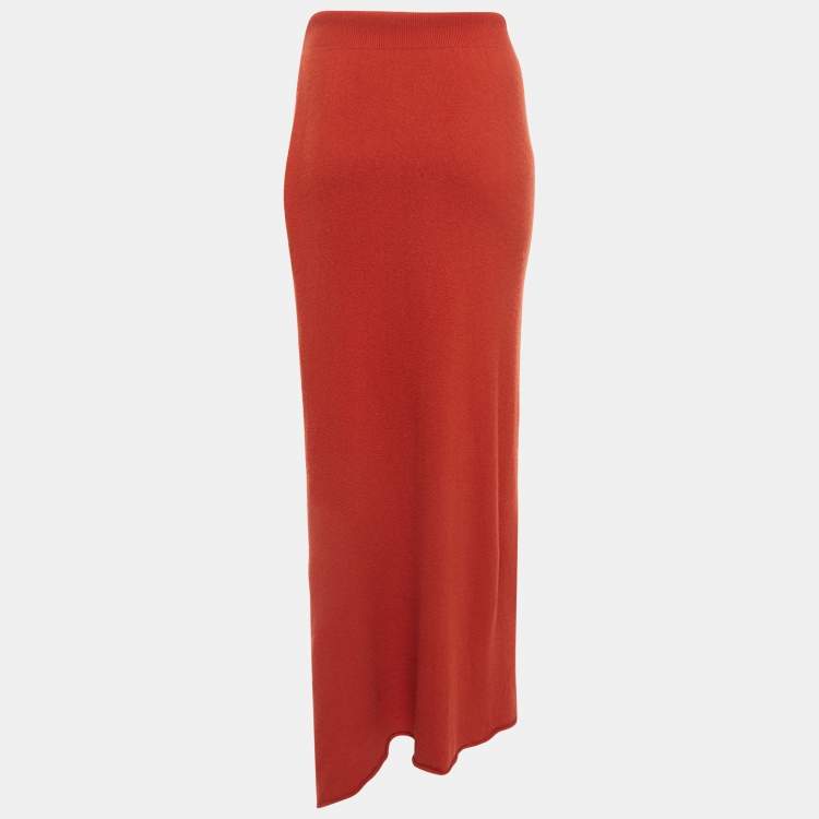 Pre Owned Jacquemus La Jupe Peron Brick Red Wool Blend High-Slit Maxi Skirt M