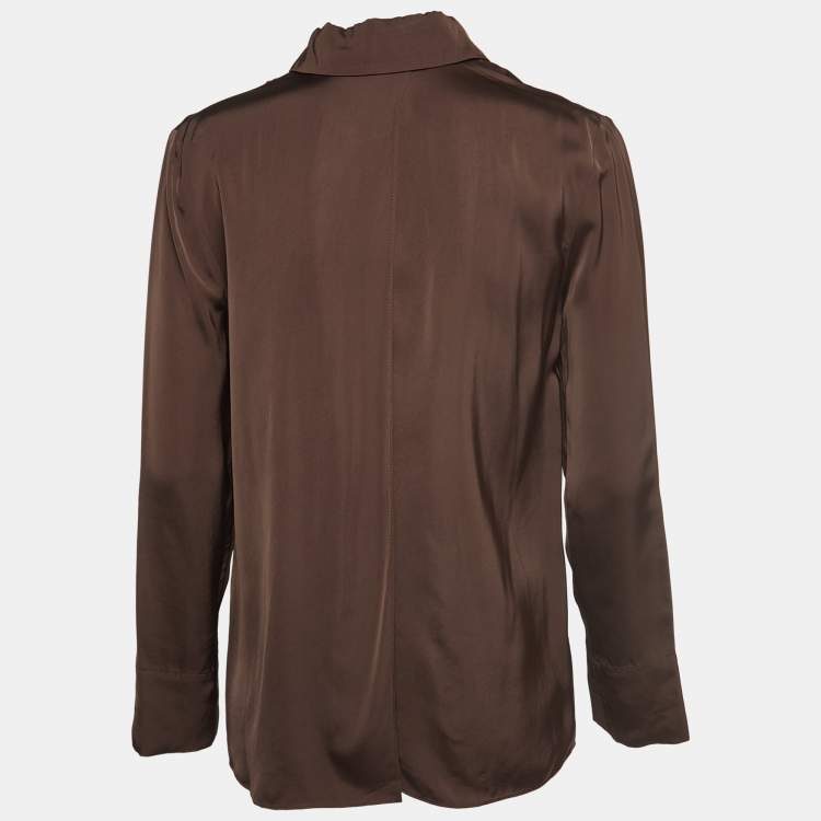 مملوكة مسبقًا Jacquemus Brown Satin Charm Logo Detail Notte Shirt S