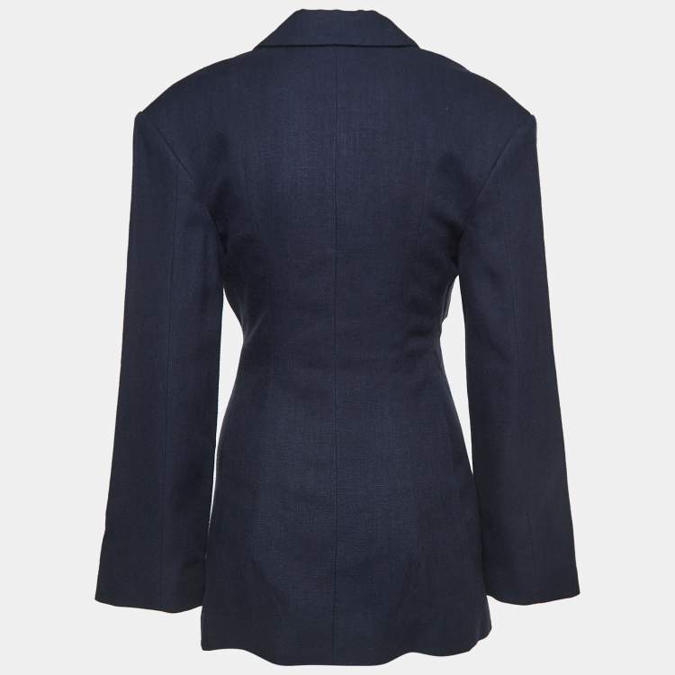 Pre Owned Jacquemus Navy Blue Cut-Out Detail Linen Blend La Veste Arles Blazer S