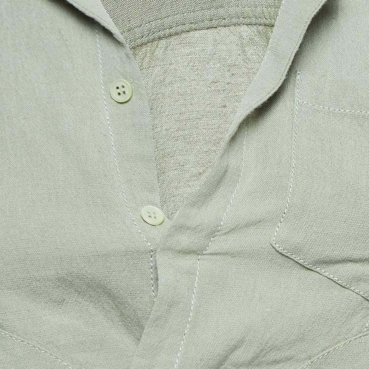 Pre Owned Jacquemus Green Linen Blend Asymmetric Crop Shirt S