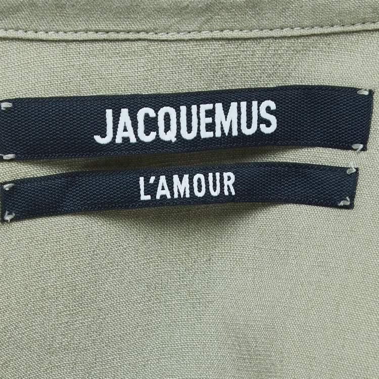 Pre Owned Jacquemus Green Linen Blend Asymmetric Crop Shirt S