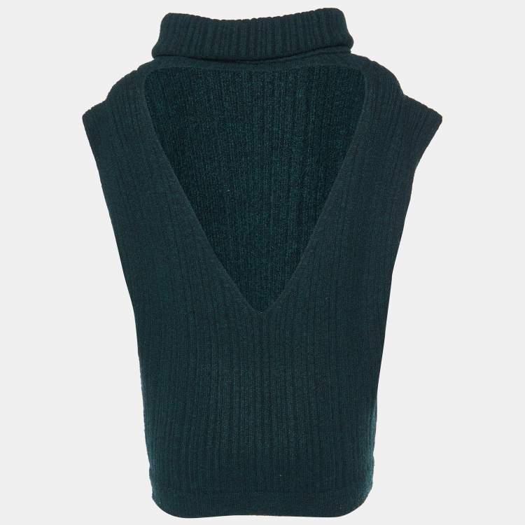 Pre Owned Jacquemus Dark Green Merino Wool Knit Cut-Out Turtleneck Vest XS