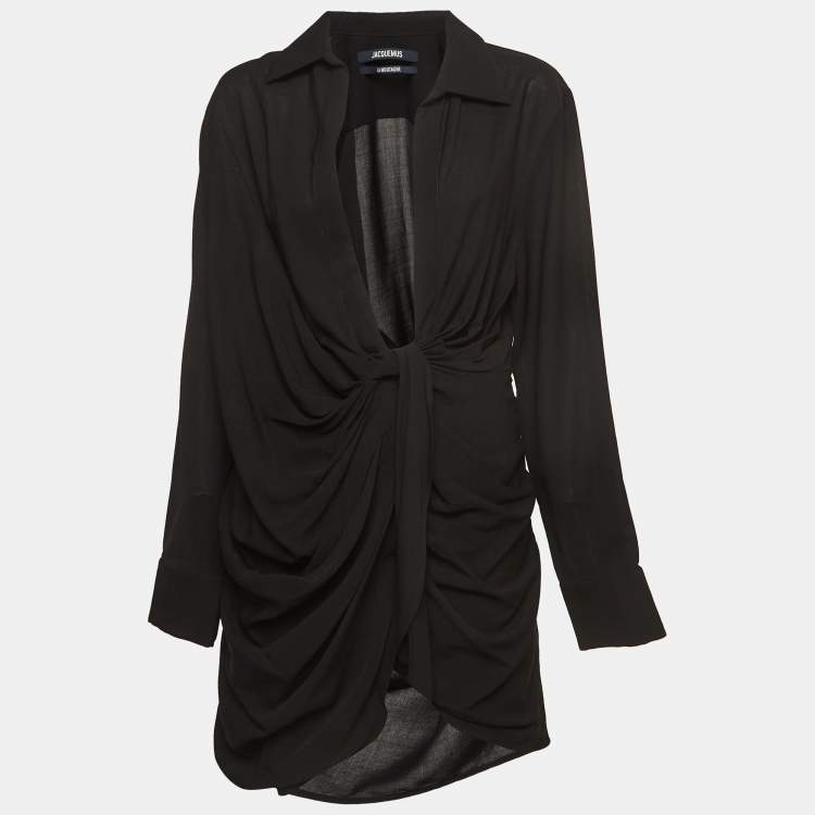 Pre Owned Jacquemus Black Crepe La Robe Bahia Draped Mini Dress M