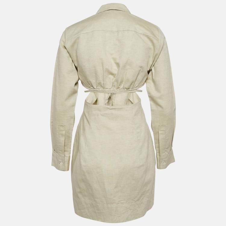Pre Owned Jacquemus Lannee 97 Green Cotton and Linen Cut-Out Shirt Dress S 