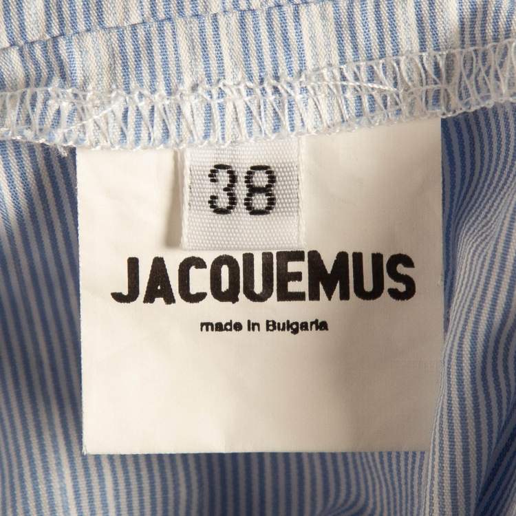 Pre Owned Jacquemus La Reconstruction Blue Stripe Patterned Cotton Ruched Mini Dress M