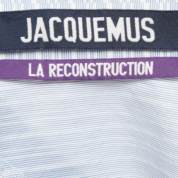 Pre Owned Jacquemus La Reconstruction Blue Stripe Patterned Cotton Ruched Mini Dress M