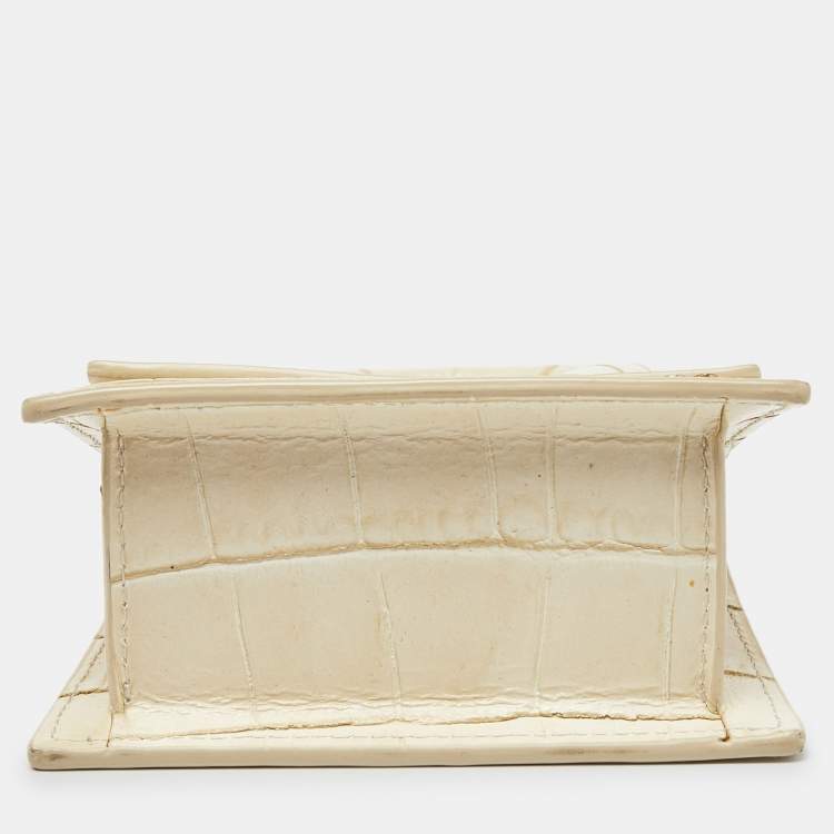 Pre Owned Jacquemus Cream Croc Embossed Leather Mini Le Chiquito Bag