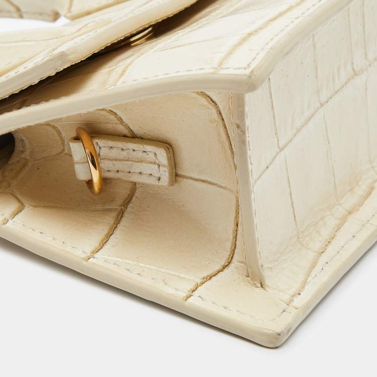 Pre Owned Jacquemus Cream Croc Embossed Leather Mini Le Chiquito Bag
